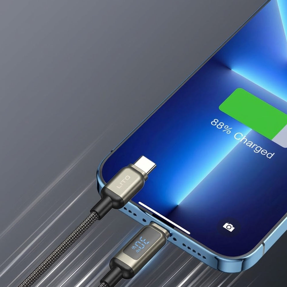 Podatkovni in polnilni kabel USB-C - USB-C Lito LD15 Display, 60W, 1m, črn