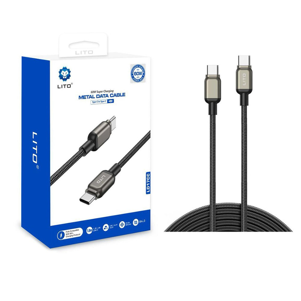 Kabel za podatke in polnjenje USB-C - USB-C Lito LD17, 100W, 1m, črn