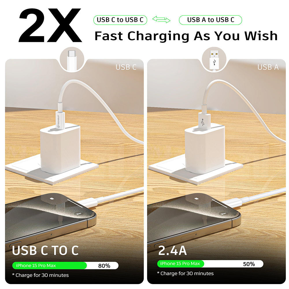 Kabel za podatke in polnjenje USB-C - USB-C Techsuit PCB130, 60W, 1m, Bel