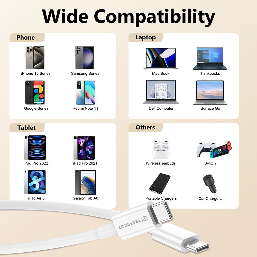 Kabel za podatke in polnjenje USB-C - USB-C Techsuit PCB130, 60W, 1m, Bel