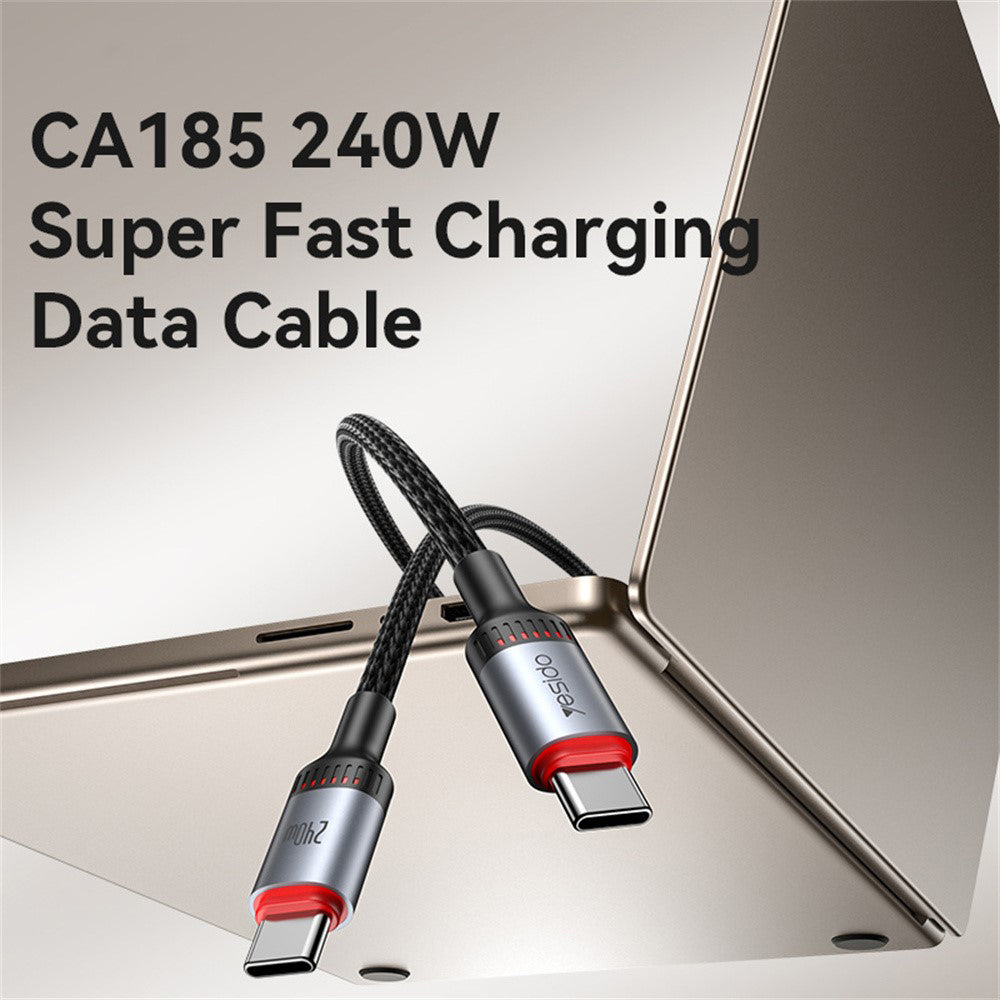 Kabel za prenos podatkov in polnjenje USB-C - USB-C Yesido CA185, 240W, 1.2m, črn