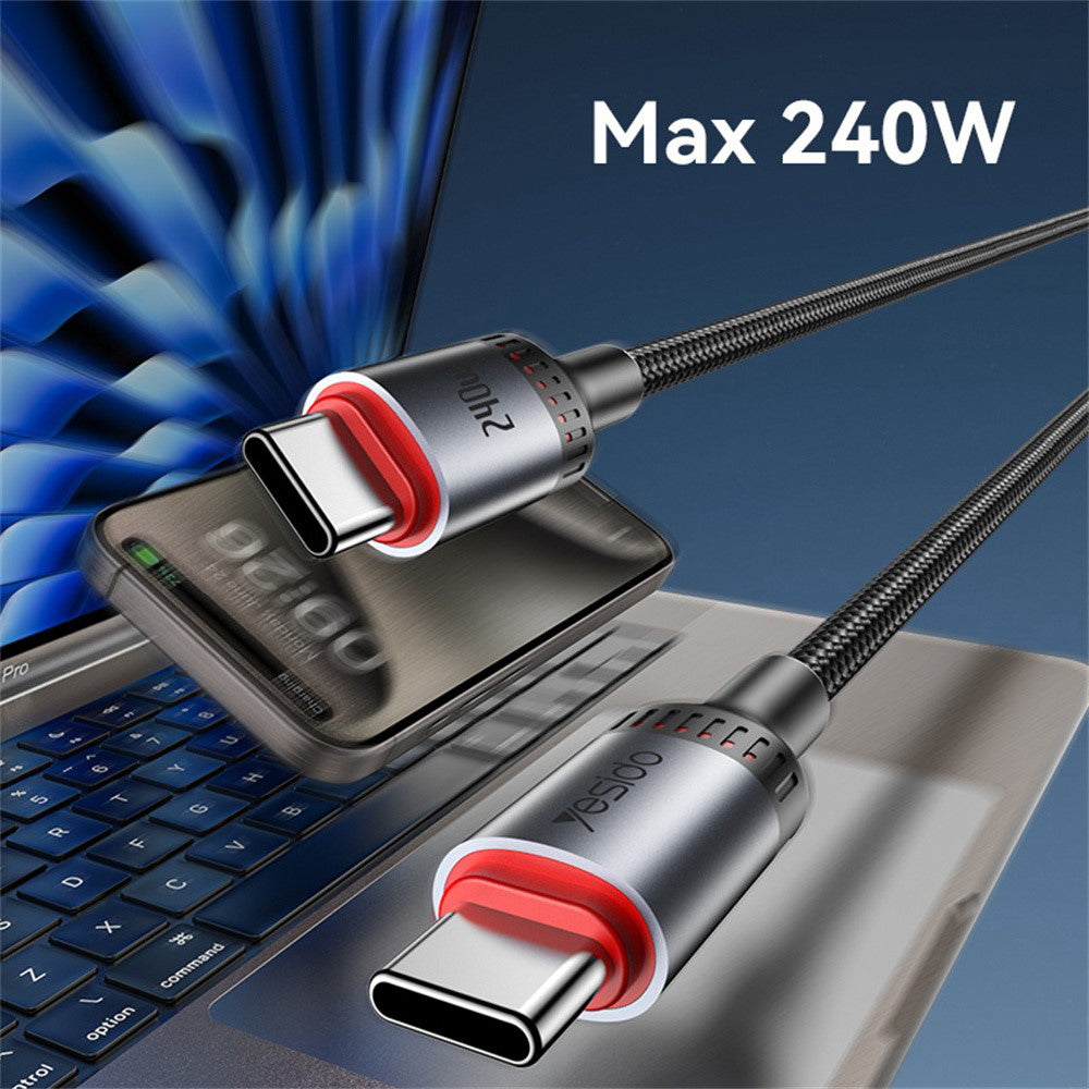 Kabel za prenos podatkov in polnjenje USB-C - USB-C Yesido CA185, 240W, 1.2m, črn