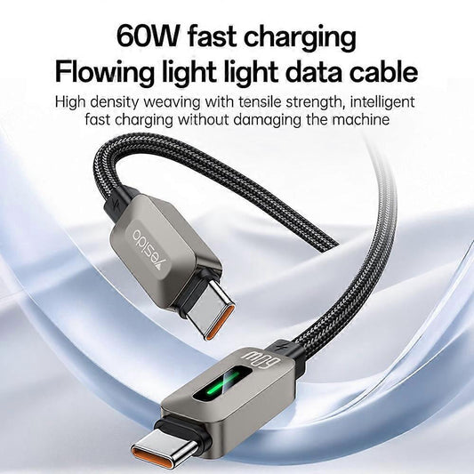 USB-C podatkovni in polnilni kabel - USB-C Yesido CA198, 60W, 1,2 m, črn