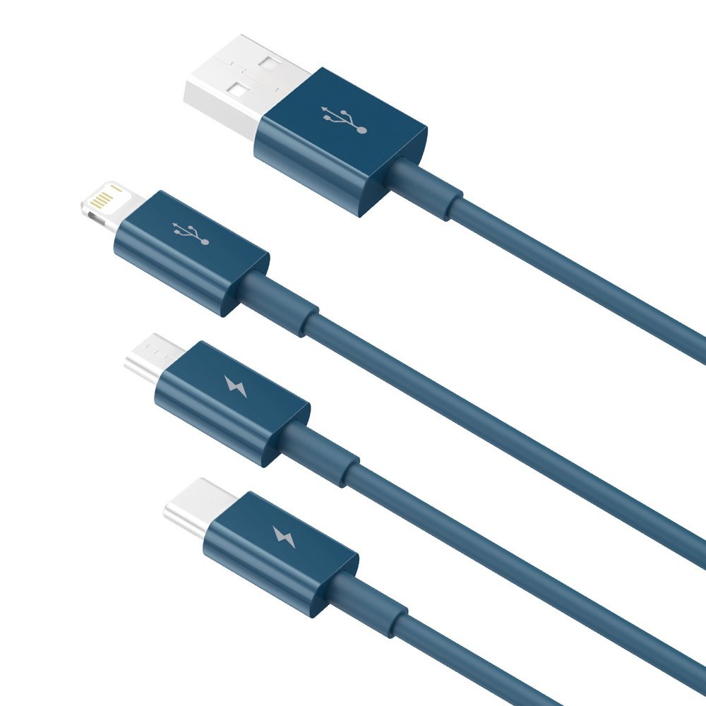 Polnilni kabel USB-A - Lightning / microUSB / USB-C Baseus Superior serije 3v1, 20 W, 1,5 m, modri CAMLTYS-03