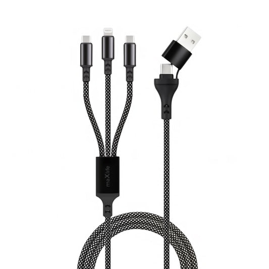 MaXlife 3v1 USB-A / USB-C - Lightning / USB-C polnilni kabel MaXlife 3v1, 66 W, 1 m, črn