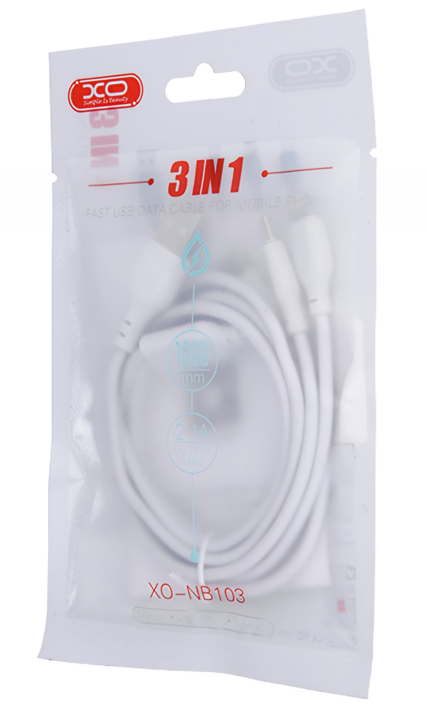 Polnilni kabel USB-A - Lightning / microUSB / USB-C XO Design NB103 3in1, 10W, 1m, Bel