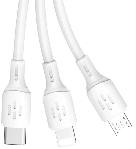 USB-A polnilni kabel - Lightning / microUSB / USB-C Dudao L8A 3v1, 66W, 1,2 m, bel