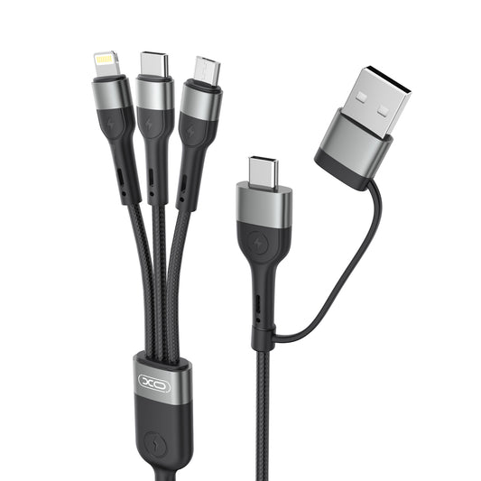 Polnilni kabel USB-A / USB-C - Lightning / microUSB / USB-C XO Design NB254 3v1, 60 W, 1,2 m, črn