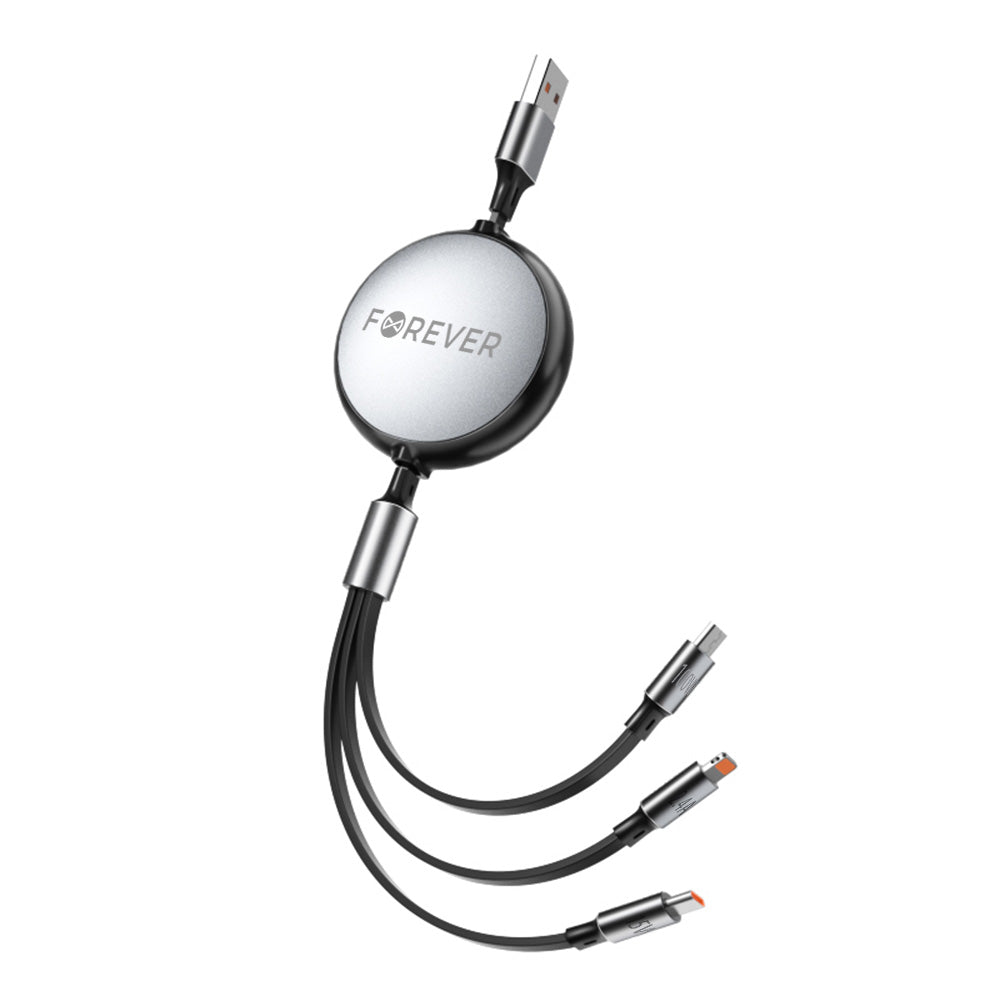 Kabel za polnjenje USB-A - Lightning / 2 x USB-C Forever 3in1, 100W, 1.2m, črn