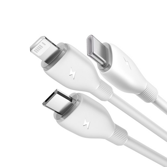 USB-A polnilni kabel - Lightning / microUSB / USB-C Baseus Ultra Fast 3v1, 18W, 1,3 m, bel P10376303211-00