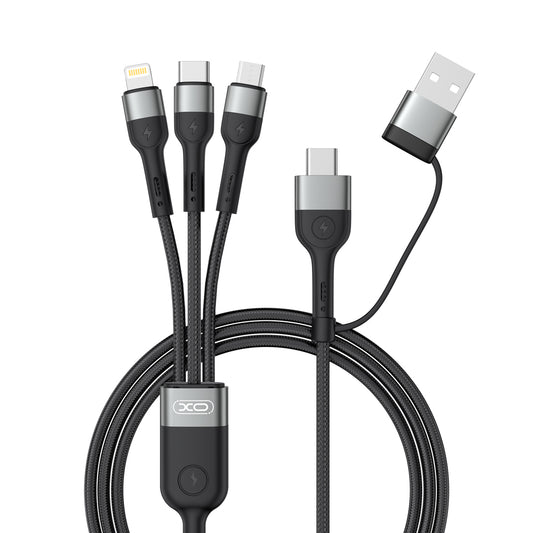Polnilni kabel USB-A / USB-C - Lightning / microUSB / USB-C XO Design NB254 3v1, 60 W, 1,2 m, črn