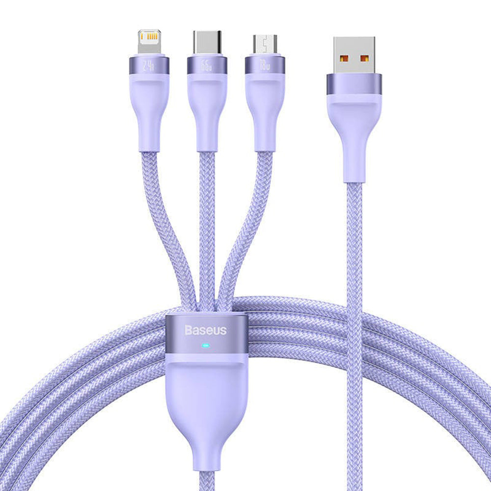 Polnilni kabel USB-A - Lightning / microUSB / USB-C Baseus Flash Series II 3in1, 66W, 1.2m, Vijolična CASS040005