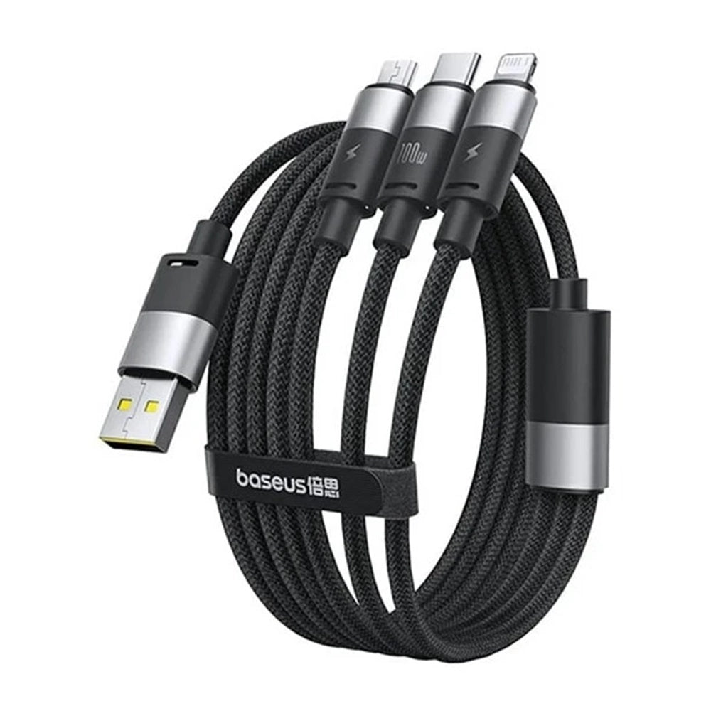 Kabel za polnjenje USB-A - Lightning / microUSB / USB-C Baseus StarSpeed 3in1, 100W, 1.5m, črn P10319900111-01