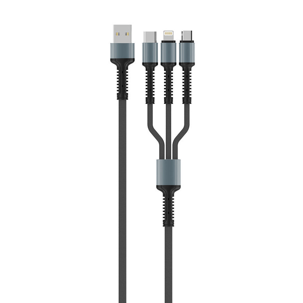 Polnilni kabel USB-A - Lightning / microUSB / USB-C ColorWay CW-CBU3003, 20W, 1.2m, Siv