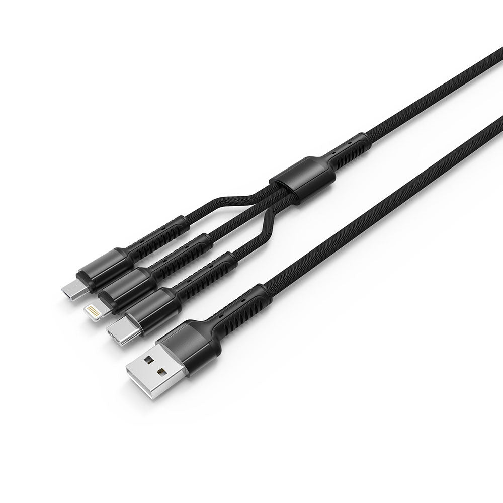 Polnilni kabel USB-A - Lightning / microUSB / USB-C ColorWay CW-CBU3003, 20W, 1.2m, Siv