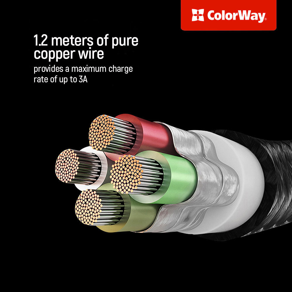 Polnilni kabel USB-A - Lightning / microUSB / USB-C ColorWay CW-CBU3003, 20W, 1.2m, Siv
