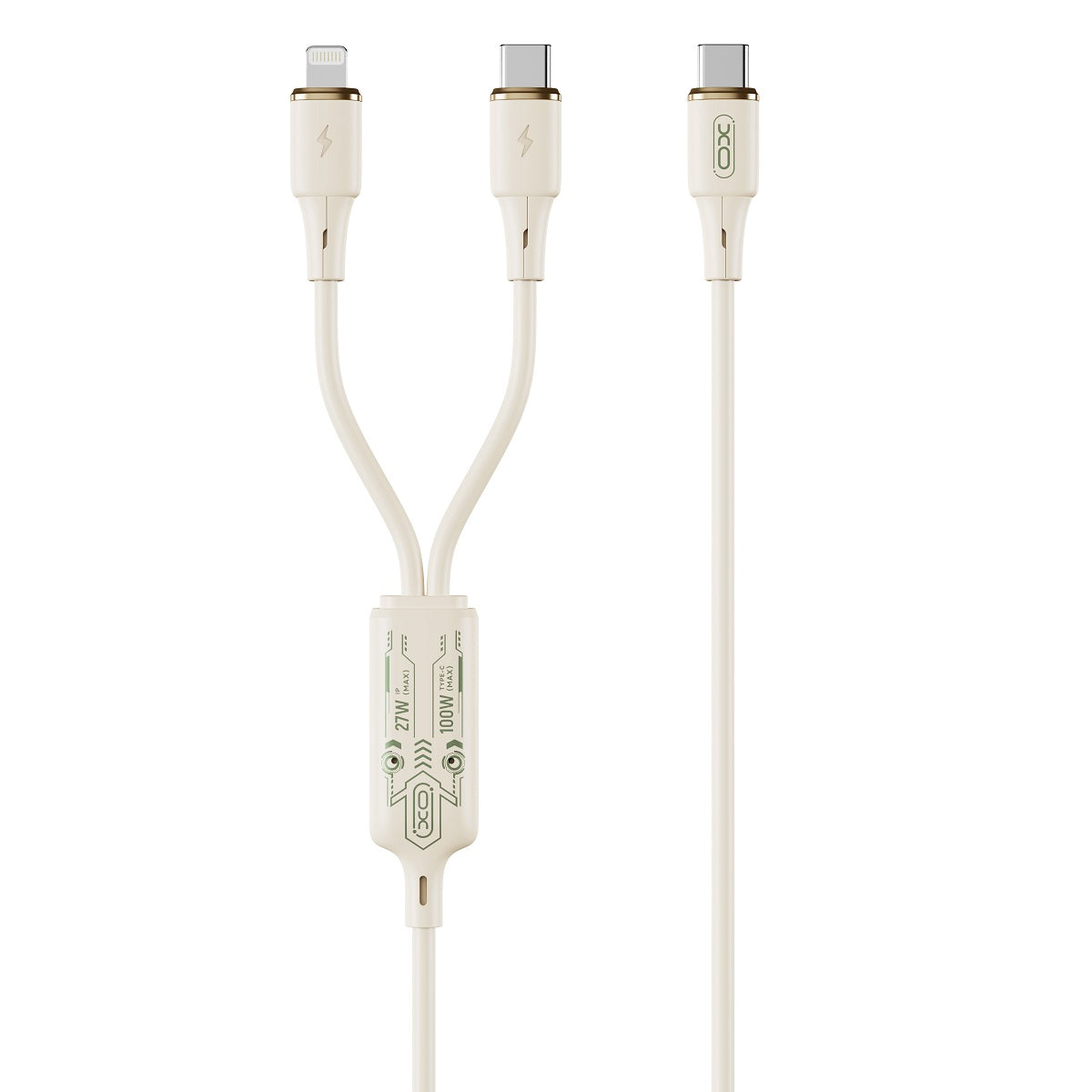 Kabel za polnjenje USB-C - Lightning / USB-C XO Design NB-Q262 2v1, 100W, 1.2m, Bež