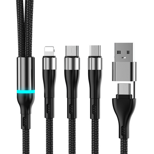 Polnilni kabel USB-C / USB-A - Lightning / microUSB / USB-C OEM B6, 100W, 1,2 m, Črn