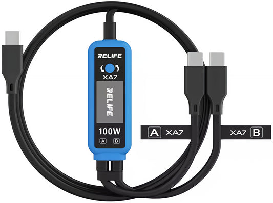 Polnilni kabel USB-C - 2 x USB-C Relife XA7 Display, 100W, 1,33 m, Črna