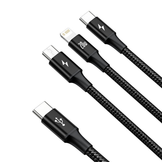 Baseus Rapid 3in1 USB-C - Lightning / microUSB / USB-C polnilni kabel, 20 W, 1,5 m, črn CAMLT-SC01