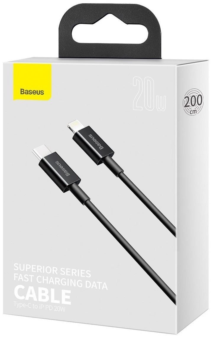Baseus Superior Series USB-C - Lightning podatkovni in polnilni kabel, 20 W, 2 m, črn CATLYS-C01