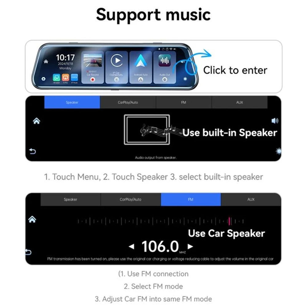 Avtomobilska kamera Yesido KM24 s Carplay / Android Auto, 4K, Zaslon 9.66 palca