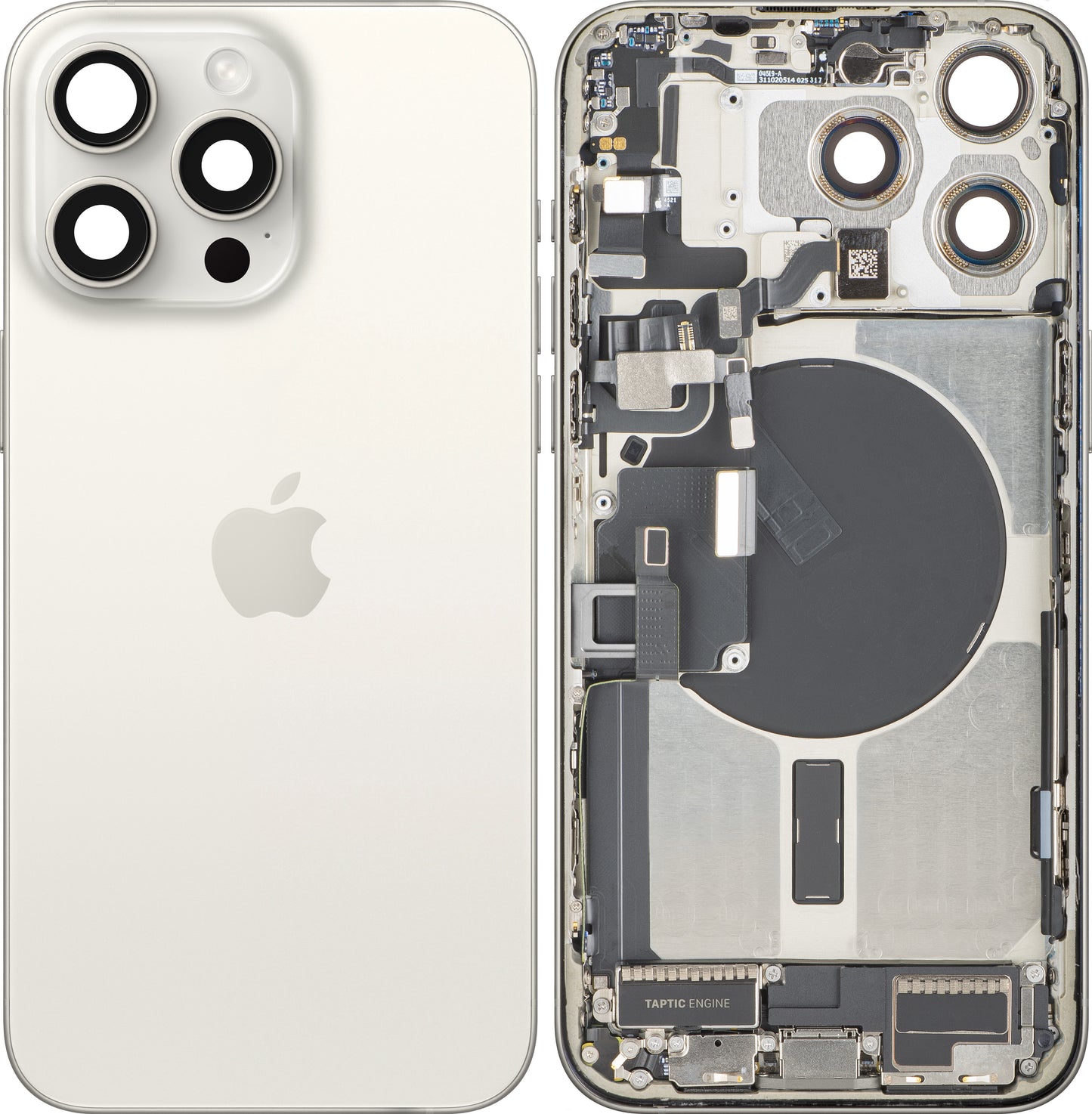 Pokrov baterije Apple iPhone 15 Pro Max, s srednjim ohišjem, popolnoma opremljen, bel (White Titanium), zamenjava