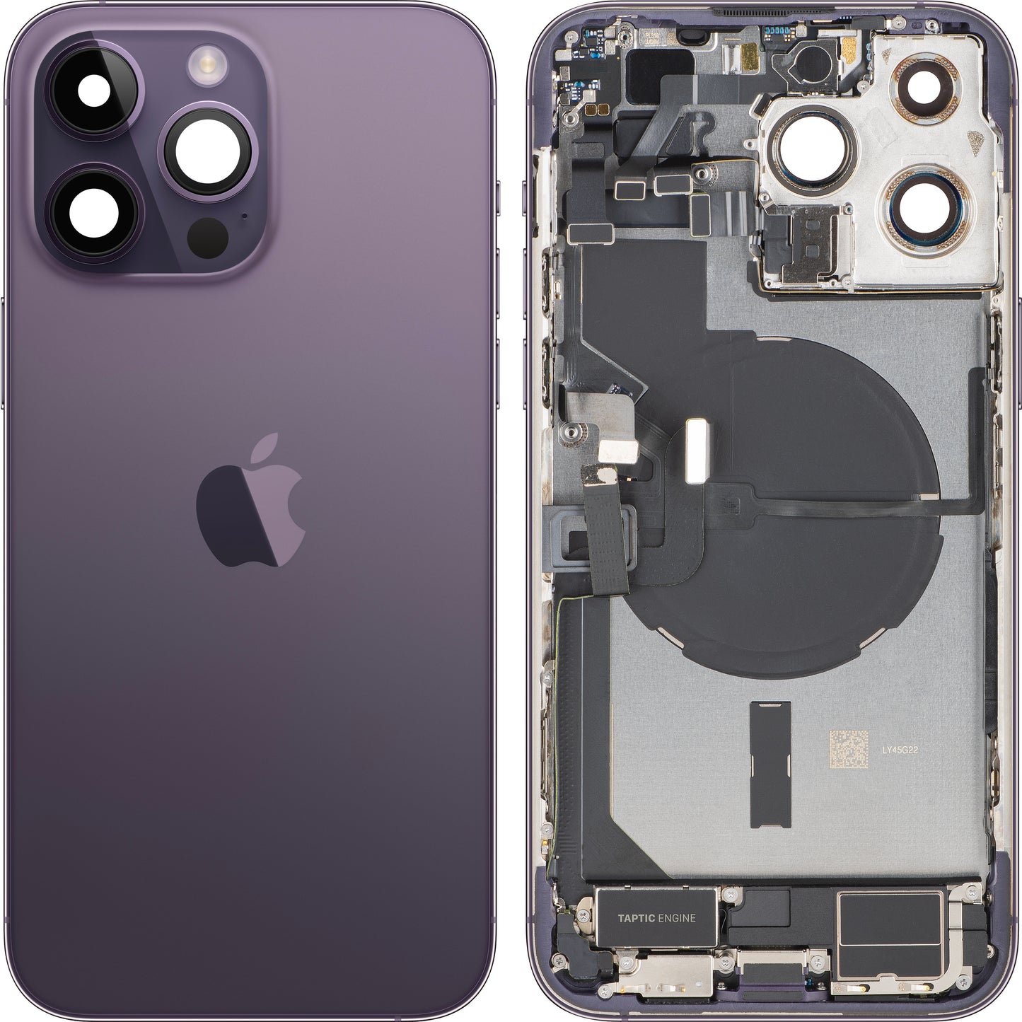 Pokrov baterije Apple iPhone 14 Pro Max, s srednjim ohišjem, kompletni deli, Vijolična (Deep Purple), Zamenjava