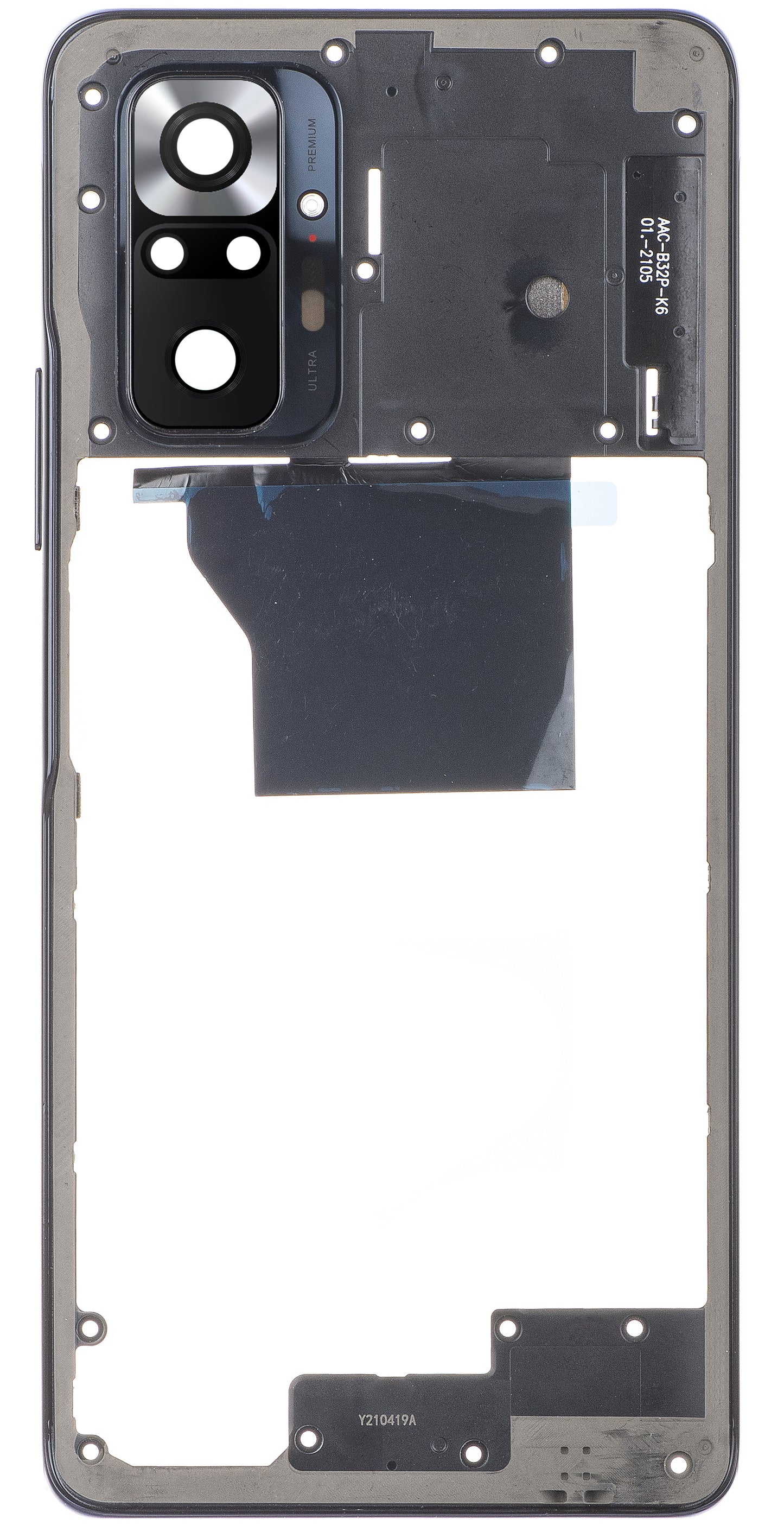 Srednji del ohišja - Zadnje steklo kamere Xiaomi Redmi Note 10 Pro, siva