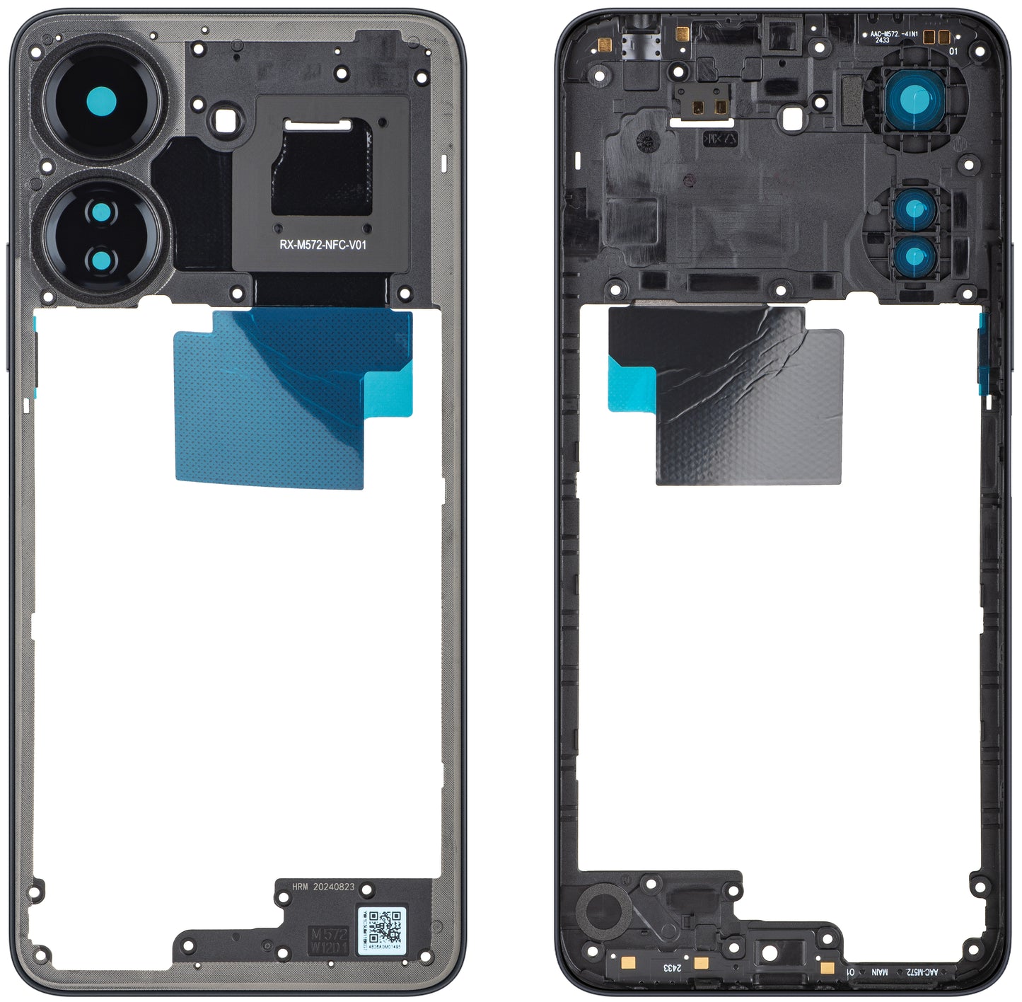 Ohišje sredine Xiaomi Redmi 13C NFC / Poco C65, črno, Service Pack 560001C3UP00