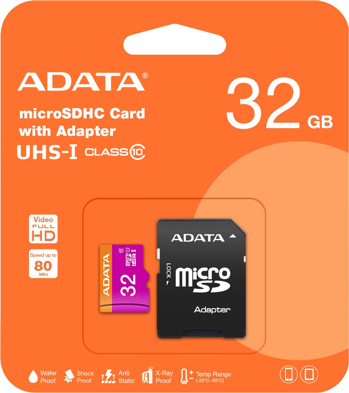 Spominska kartica Adata microSDHC, 32 GB, razred 10 / UHS-1 U1, z adapterjem AUSDH32GUICL10-RA1 AUSDH32GUICL10-RA1