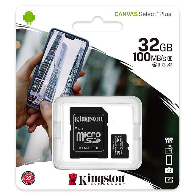 Pomnilniška kartica microSDHC Kingston Canvas Select Plus Android A1 Kingston Canvas Select Plus Android A1, 32 GB, razred 10 / UHS-1 U1, z adapterjem SDCS2/32GB