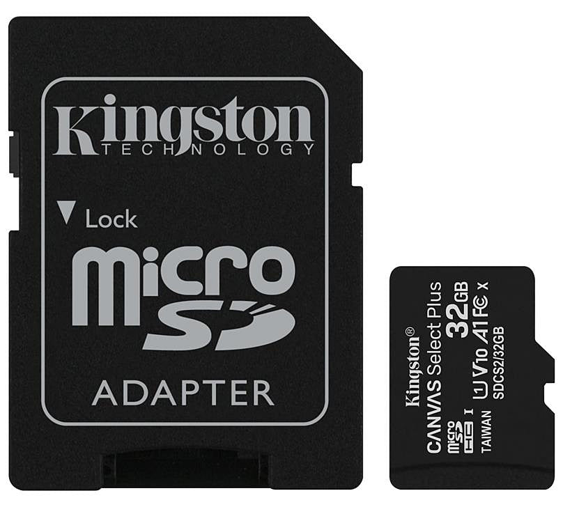 Pomnilniška kartica microSDHC Kingston Canvas Select Plus Android A1 Kingston Canvas Select Plus Android A1, 32 GB, razred 10 / UHS-1 U1, z adapterjem SDCS2/32GB