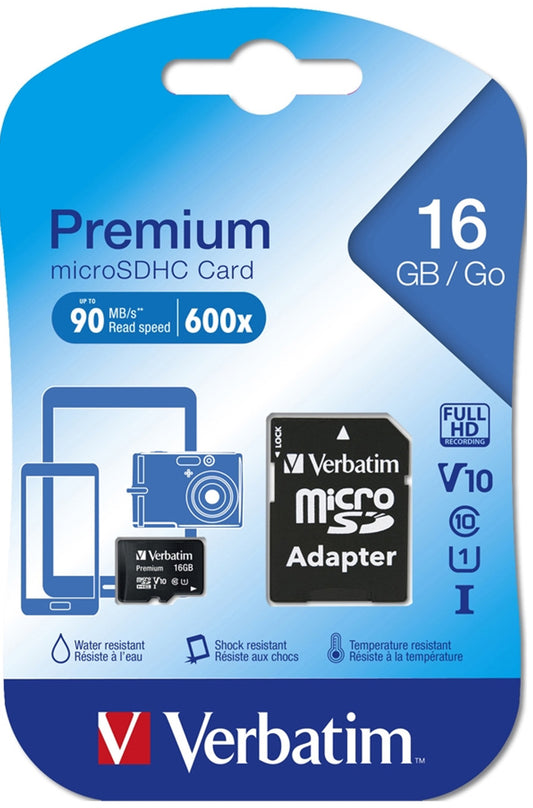 Spominska kartica microSDHC Verbatim, 16Gb, Razred 10 / UHS-1 U1, Z adapterjem