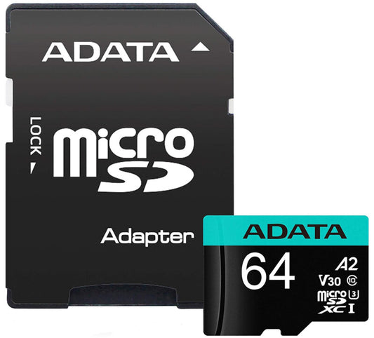 Spominska kartica microSDXC Adata Premier Pro, 64Gb, Razred 10 / UHS-1 U3, Z adapterjem AUSDX64GUI3V30SA2-RA1