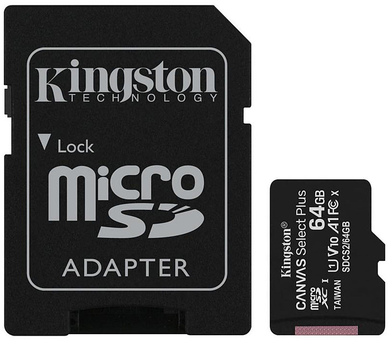 Pomnilniška kartica Kingston Canvas Canvas Select Plus Android A1, 64 GB, razred 10 / UHS-1 U1, microSDXC Kingston Canvas Select Plus Android A1, 64 GB, razred 10 / UHS-1 U1, z adapterjem SDCS2/64GB
