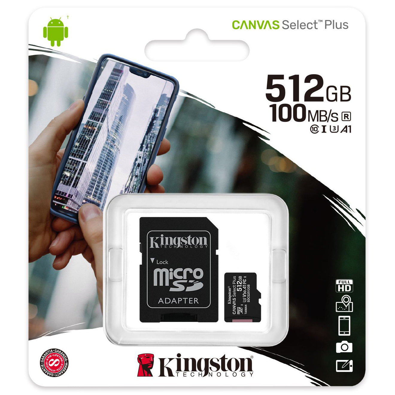 Spominska kartica microSDXC Kingston Canvas Select Plus Kingston Canvas Select Plus, 512 GB, razred 10 / UHS-1 U3, z adapterjem SDCS2/512GB