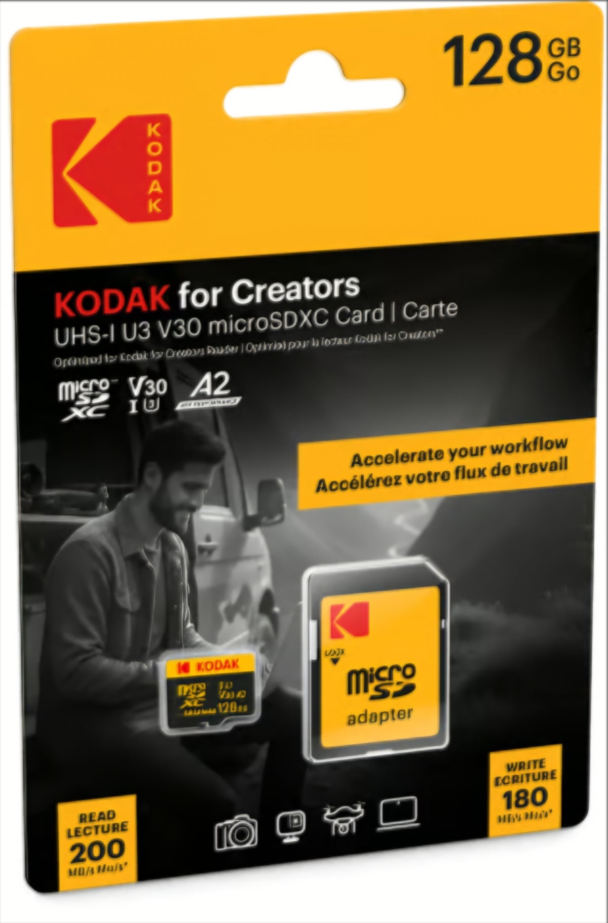 Kartica za pomnilnik microSDXC Kodak for Creators, 128Gb, razred 10 / UHS-1 U3, z adapterjem EKMSDM128GXCU3CR
