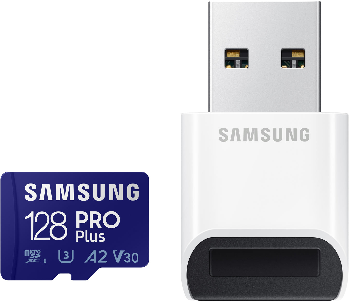 Spominska kartica microSDXC Samsung PRO Plus, 128Gb, Razred 10 / UHS-1 U3, Z bralnikom kartic in adapterjem MB-MD128KB/WW