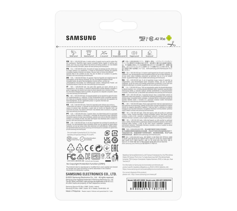 Spominska kartica microSDXC Samsung PRO Plus, 128Gb, Razred 10 / UHS-1 U3, z bralnikom kartic MB-MD128SB/WW