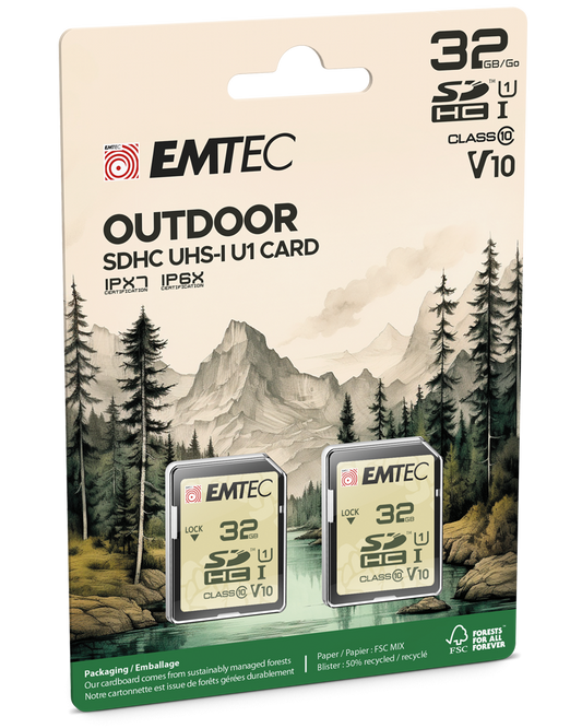 Emtec Rugged Outdoor SDHC Memory Card, 32Gb, Class 10 / UHS-1 U1, Set of 2 pieces ECMSD32GHCU1ORP2
