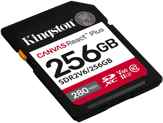 Spominska kartica SDXC Kingston Canvas React Plus, 256Gb, Razred 10 / UHS-2 U3 SDR2V6/256GB