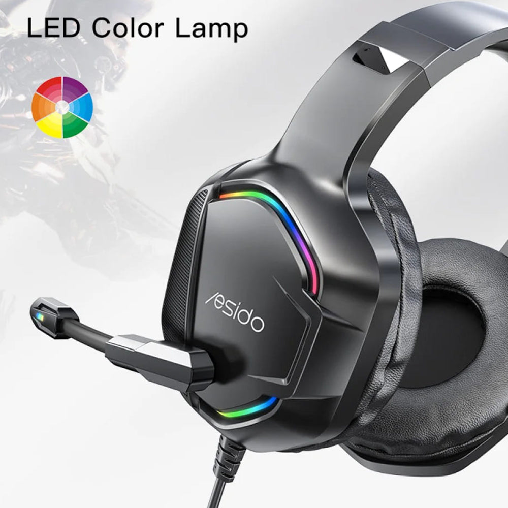 Slušalke za igranje 3.5mm Yesido EK01, RGB, 1.2m, Črne