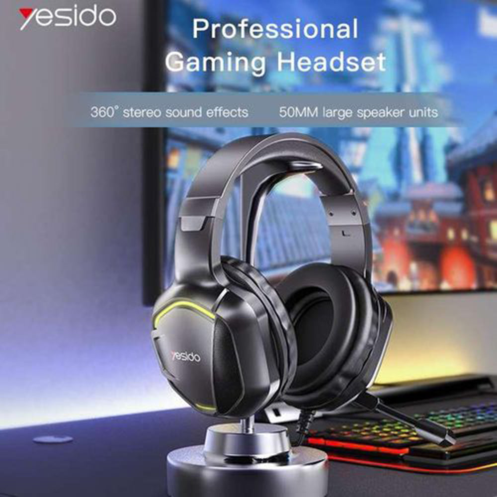 Slušalke za igranje 3.5mm Yesido EK01, RGB, 1.2m, Črne