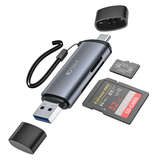 USB / USB-C Card Reader Tech-Protect, SD - microSD, Grey