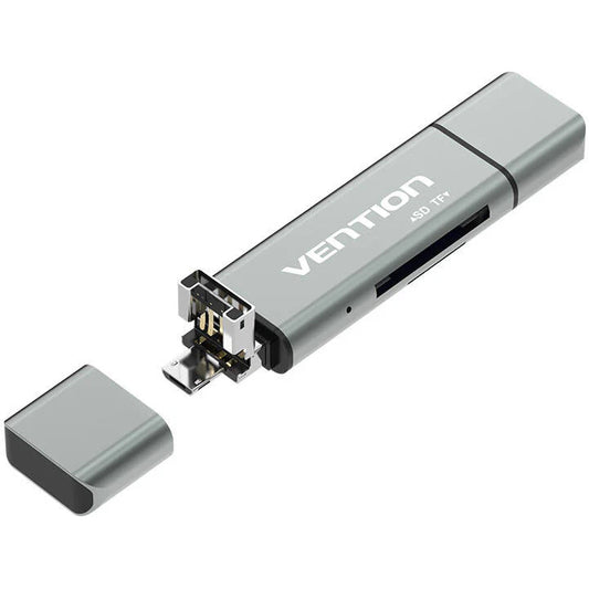 USB / USB-C / microUSB bralnik kartic Vention, SD - microSD, Siva CCJH0