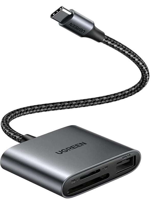 Bralnik kartic USB-C UGREEN CM387, USB-A (OTG) - SD - microSD, črn
