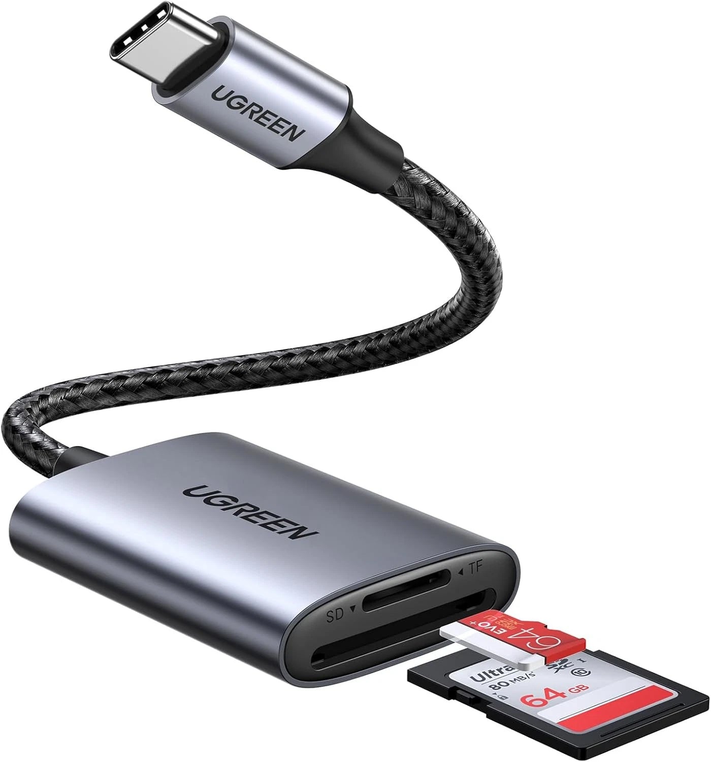 Bralnik kartic USB-C UGREEN CM401, SD - microSD, Siv