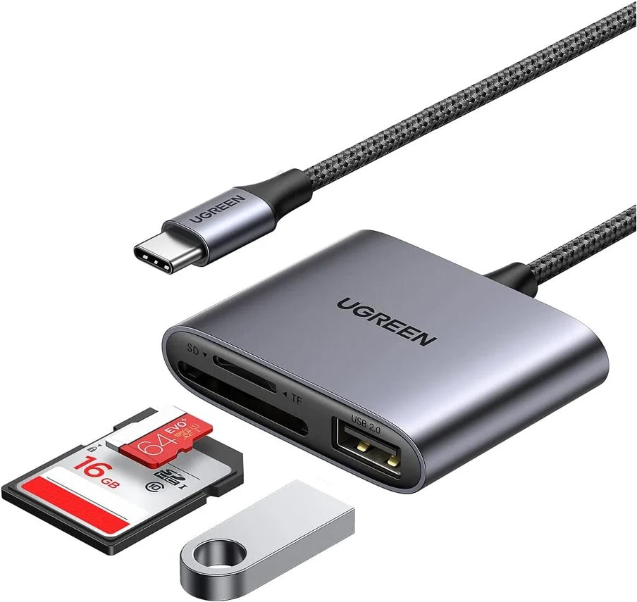 Bralnik kartic USB-C UGREEN CM387, USB-A (OTG) - SD - microSD, črn