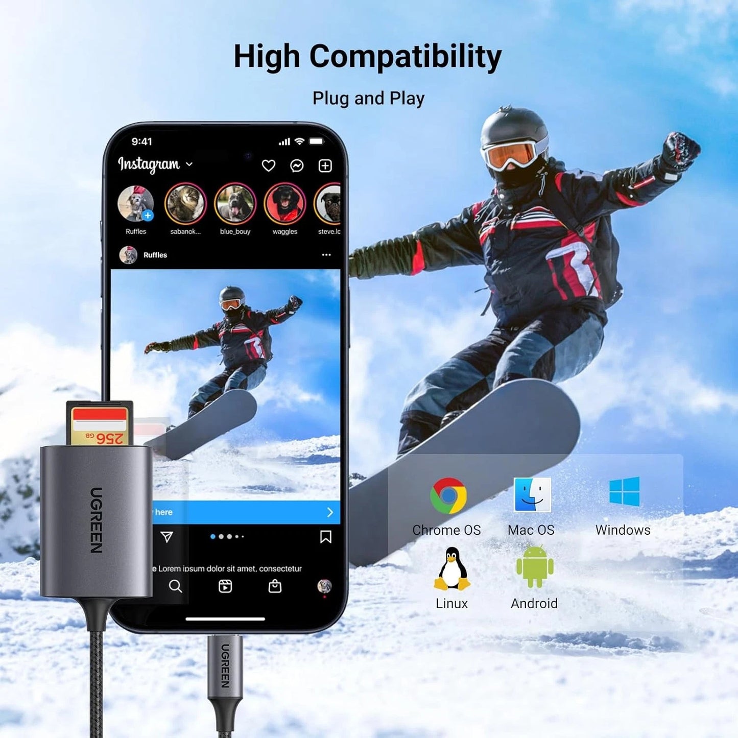 Bralnik kartic USB-C UGREEN CM401, SD - microSD, Siv